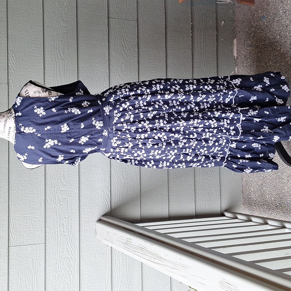 NWT Ann Taylor Embroidered Floral Mido Dress Navy Blue & White Plus Size 16 - Picture 9 of 16